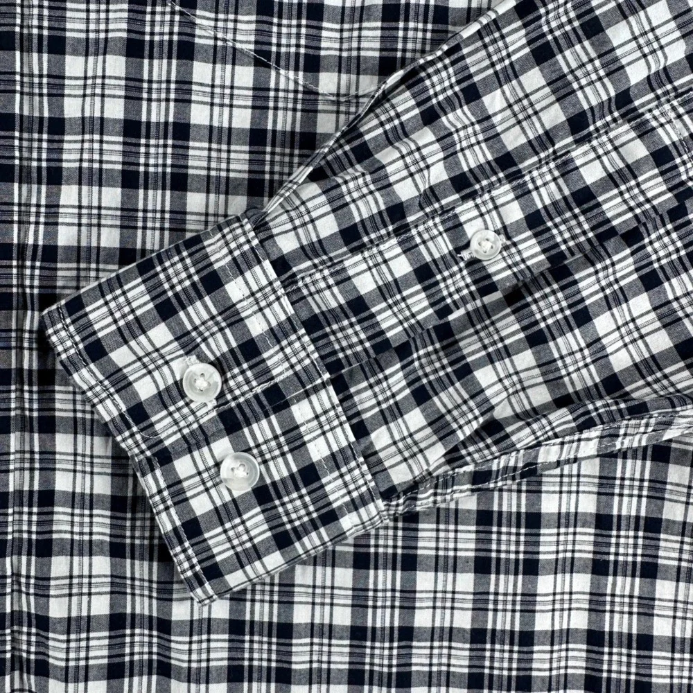Banana Republic Button Down Shirt Mens L Large Navy White Plaid Untucked Fit